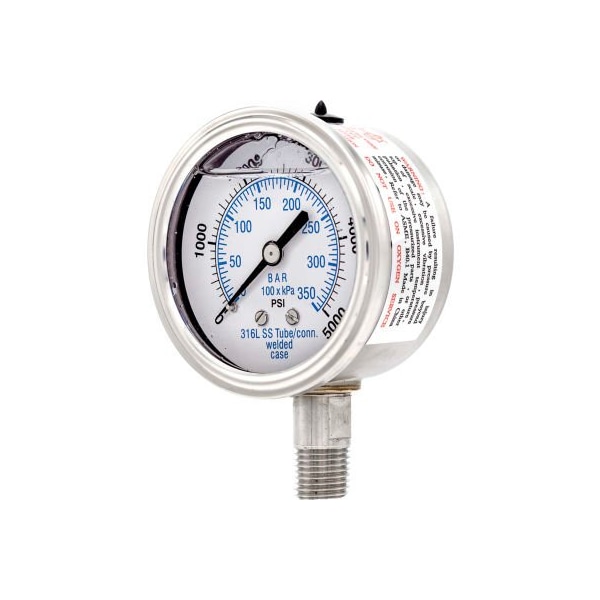 Engineered Specialty Products, Inc PIC Gauges 2.5" All Stainless Pressure Gauge, 1/4" NPT, 0/5000 PSI, Glycerine Filled, LM, 301L-254R 301L-254R - main